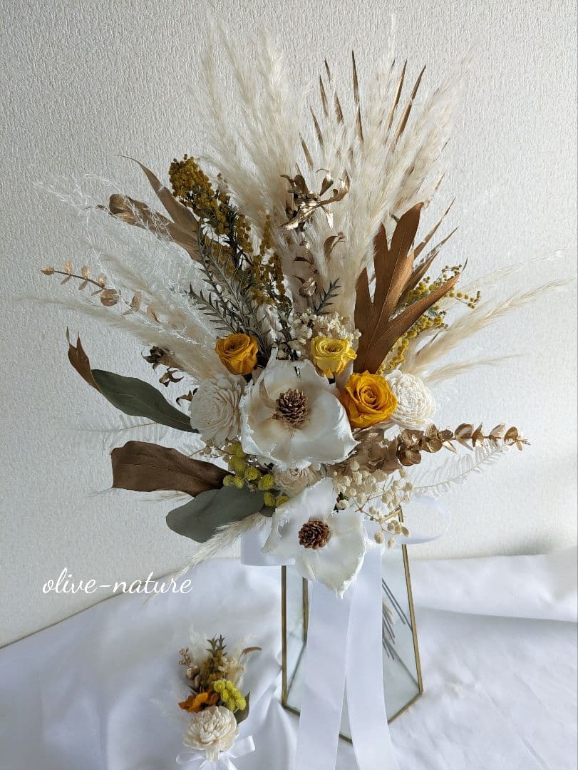 【特別価格】ソラフラワーのウェディングブーケ＆ブートニア ドライフラワー 結婚式