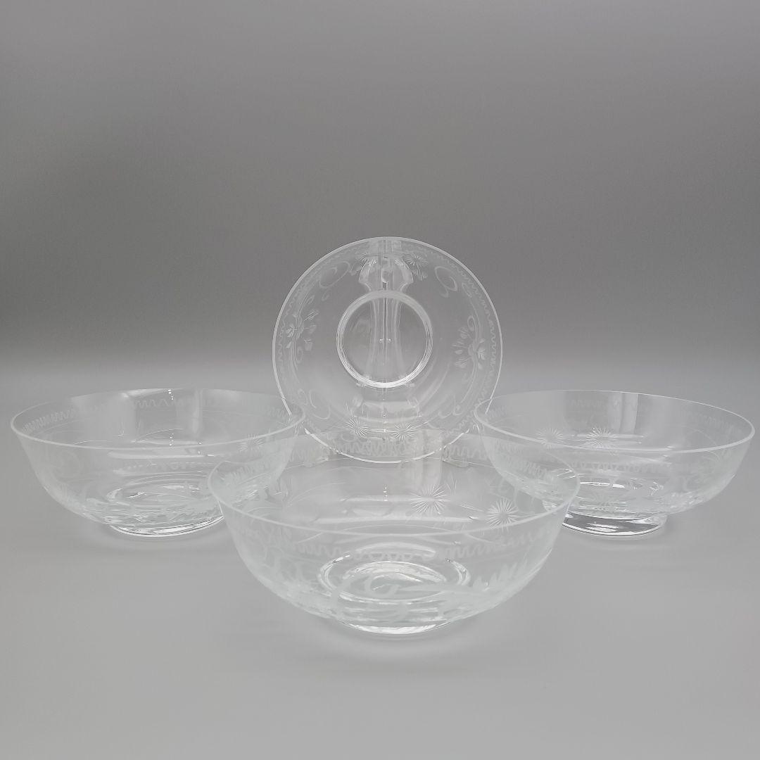 ドイツ テレジアンタール 12cm ボウル 4点セット ガラス 鳥 花