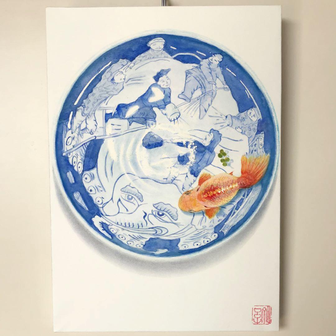 金魚 絵画 水彩画 オリジナル