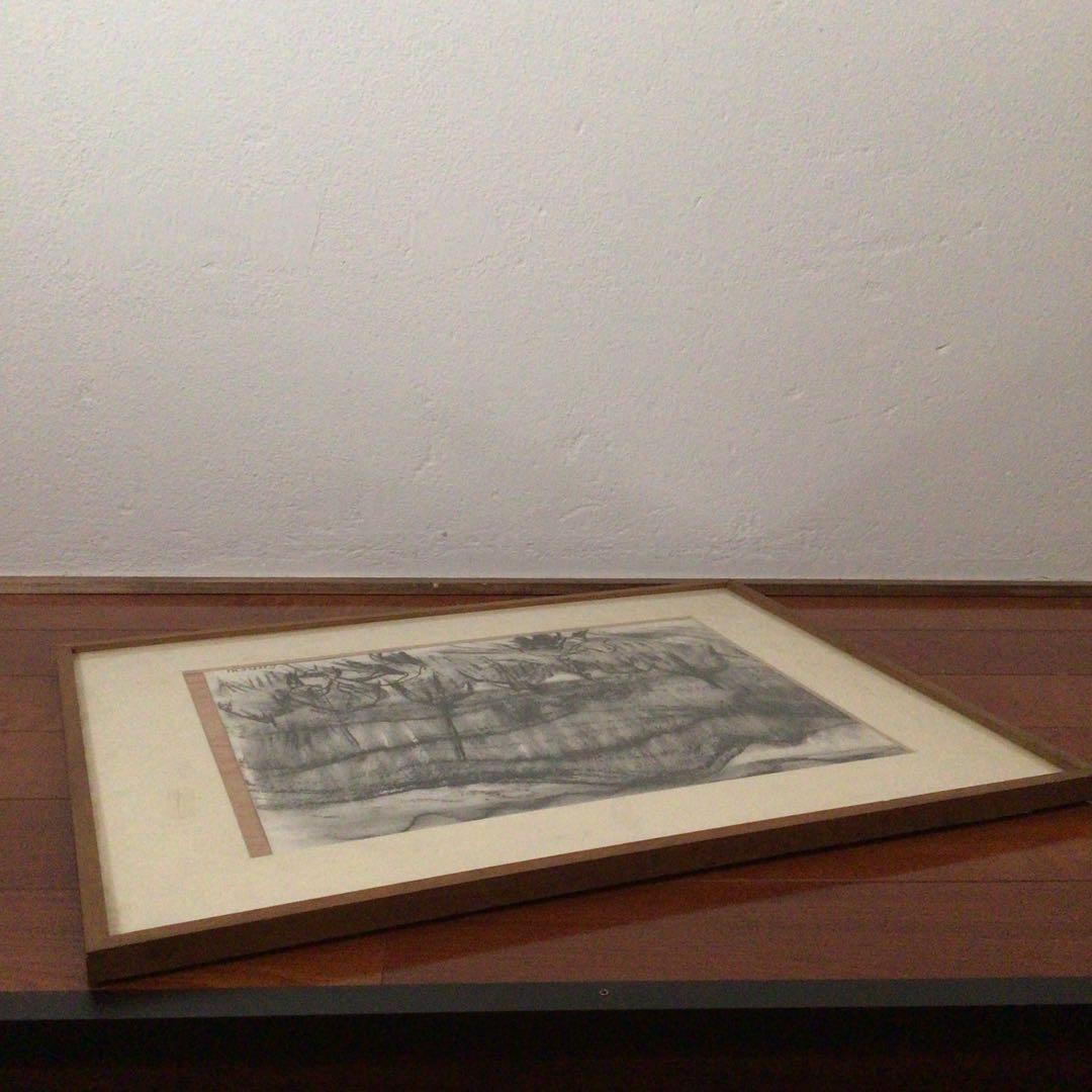 No2756 額装　大森運夫　「田植え」　共箱　創画会　日本画　古美術　送料無料