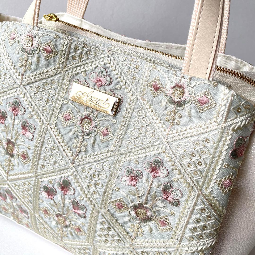 めぐ　3roomsトートバッグ インド刺繍ダイヤブーケ柄と合皮