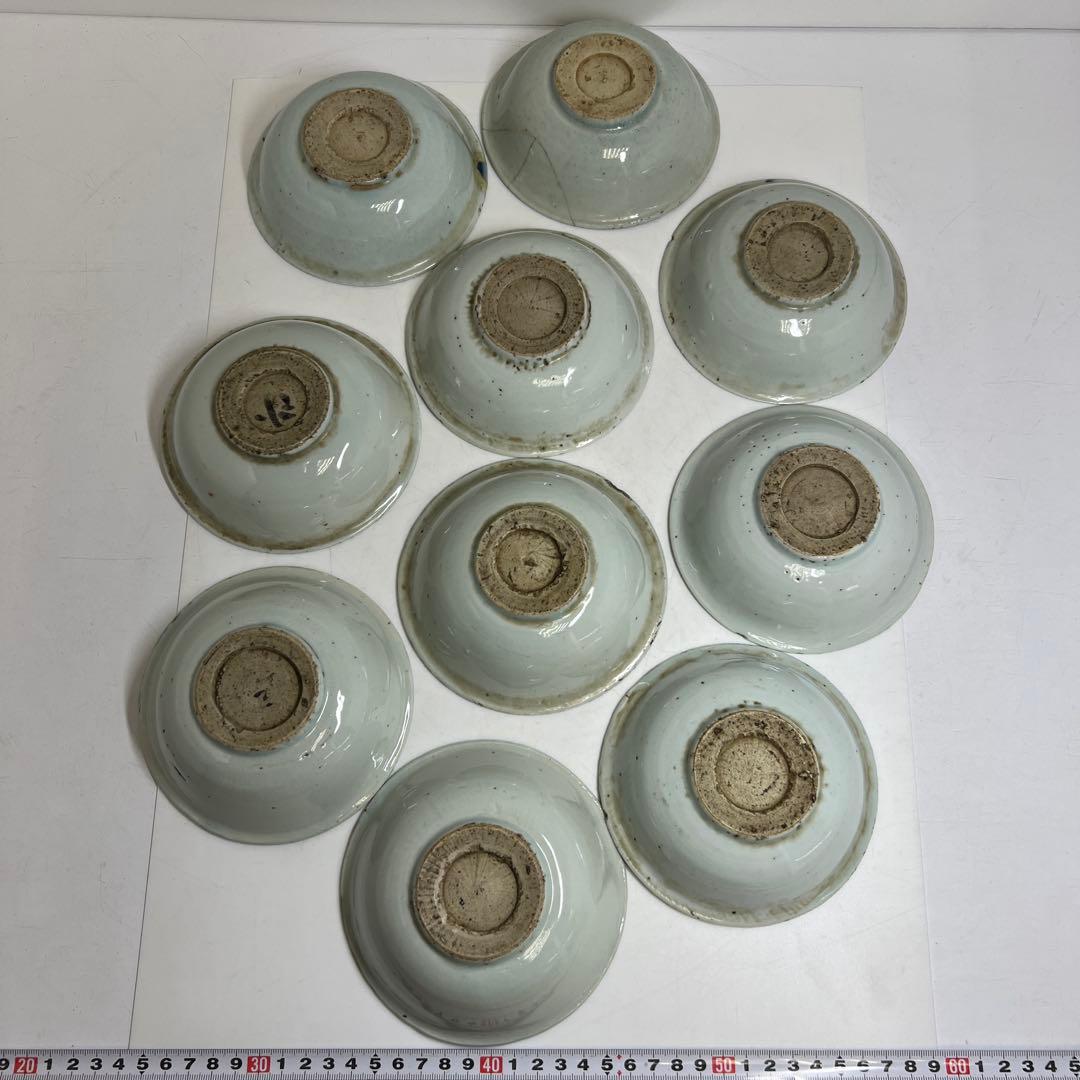 中国明時代　古染付なづな手鉢10客　木箱付　幅約13㎝　東Y8-0313☆2F