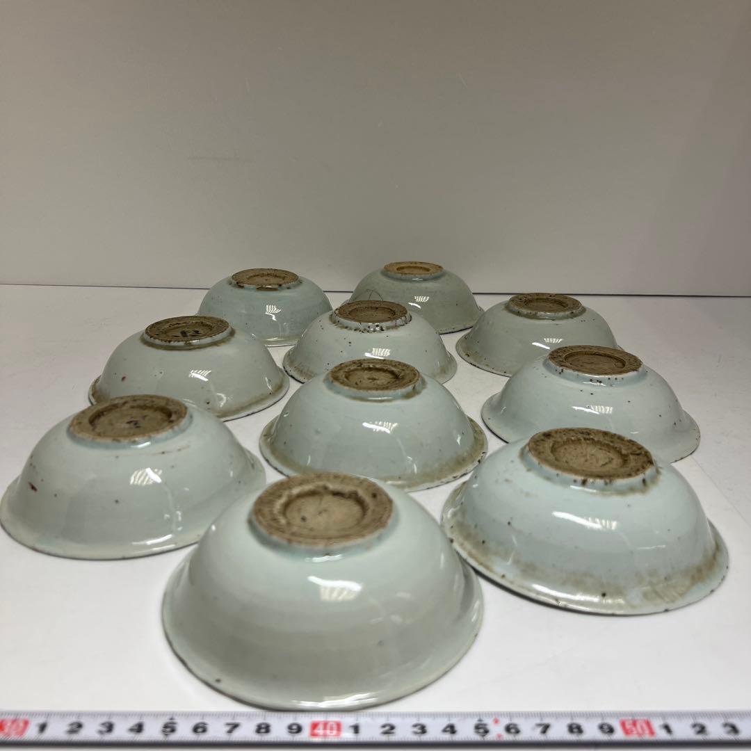 中国明時代　古染付なづな手鉢10客　木箱付　幅約13㎝　東Y8-0313☆2F