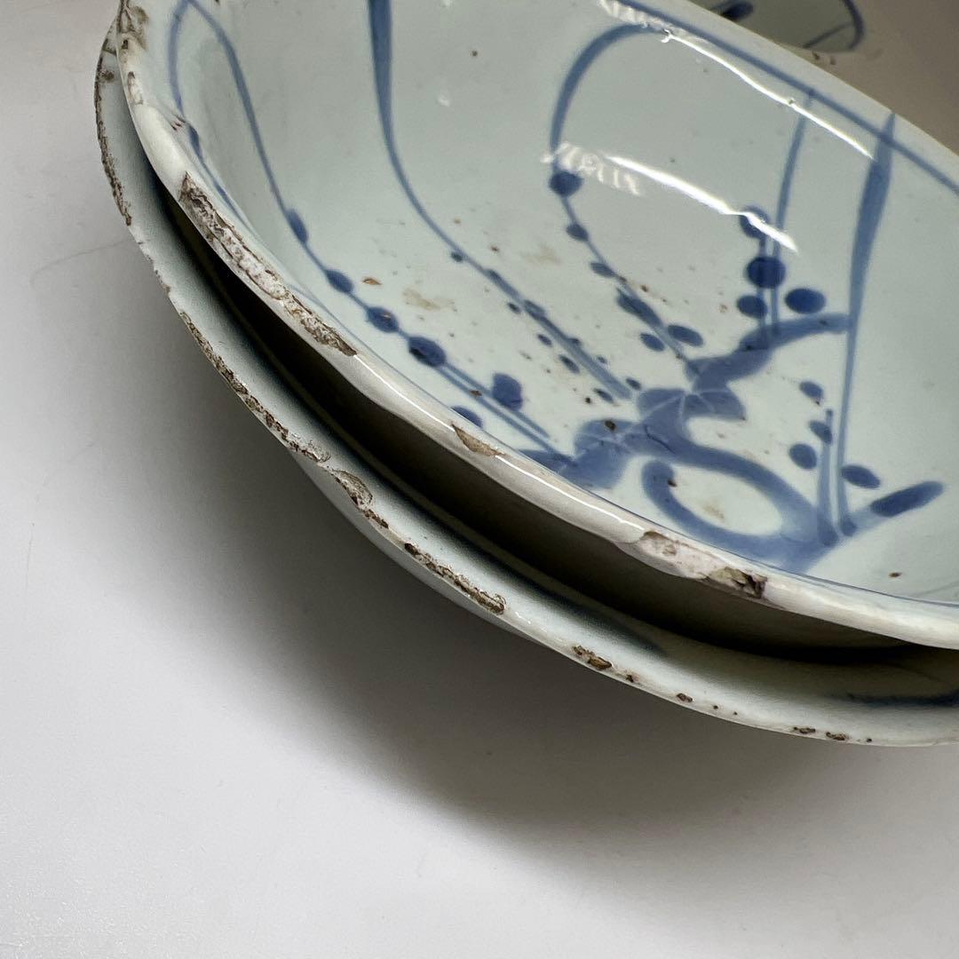 中国明時代　古染付なづな手鉢10客　木箱付　幅約13㎝　東Y8-0313☆2F