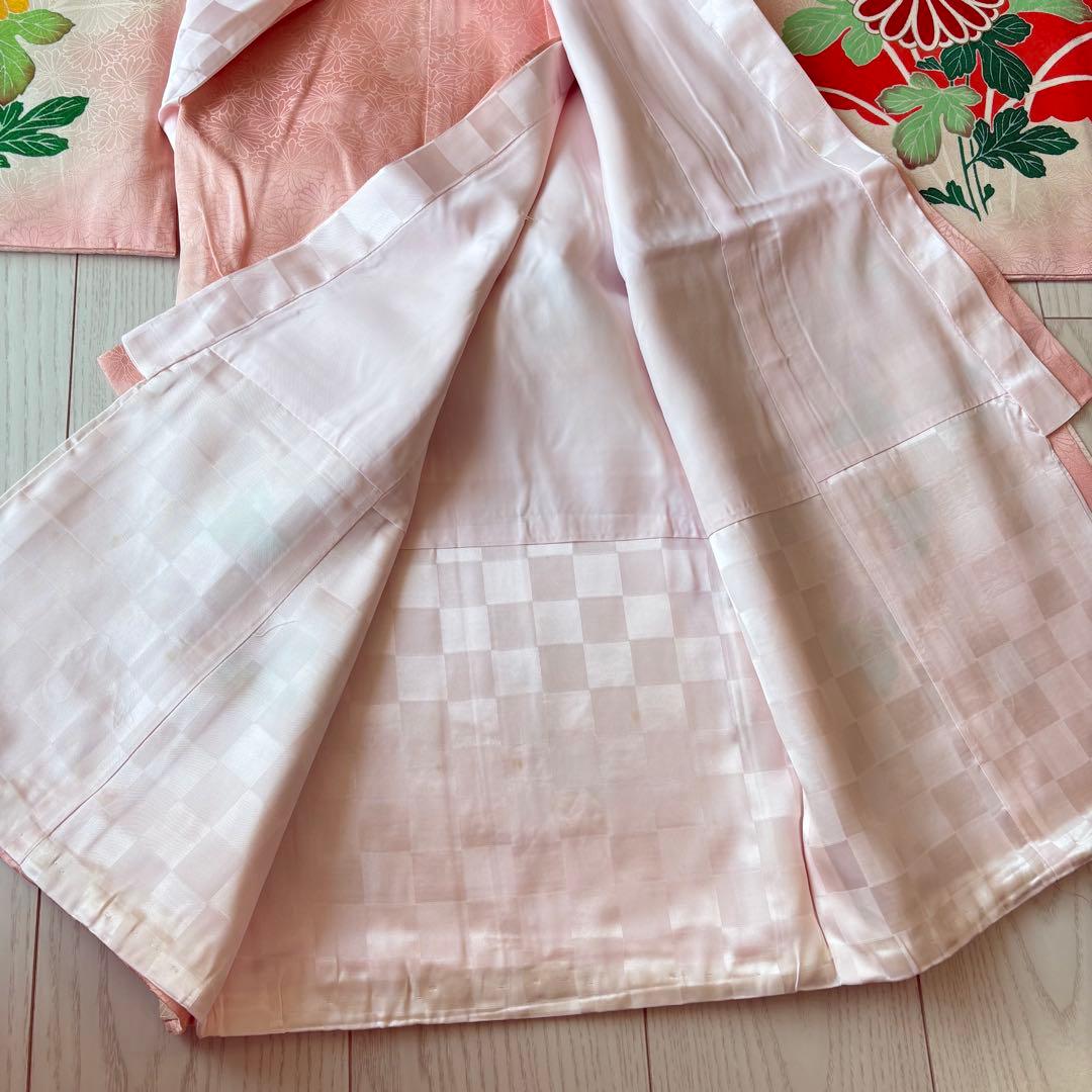 七五三 産着　着物　ピンク　花柄　襦袢付き