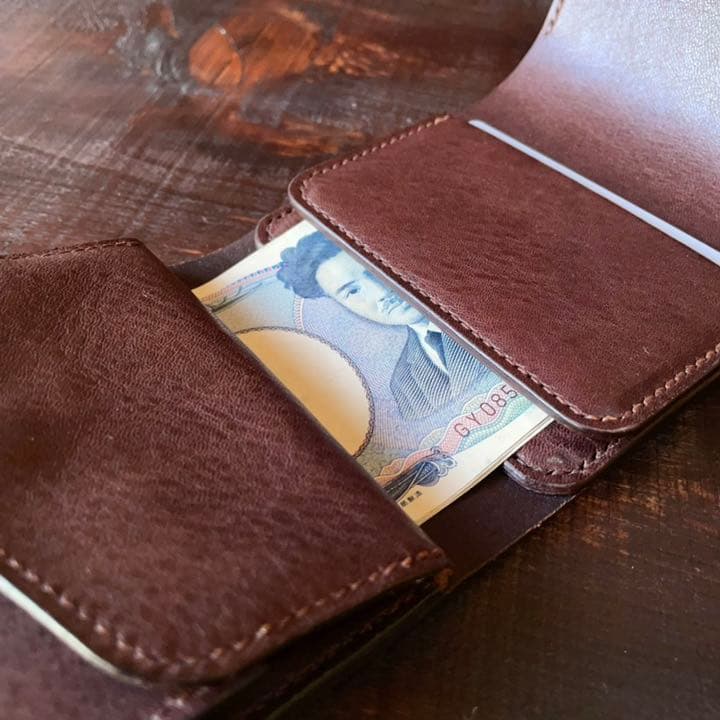 【20%割引】《小銭収納：ボックス型》折りたたみレザーウォレット（チョコ）