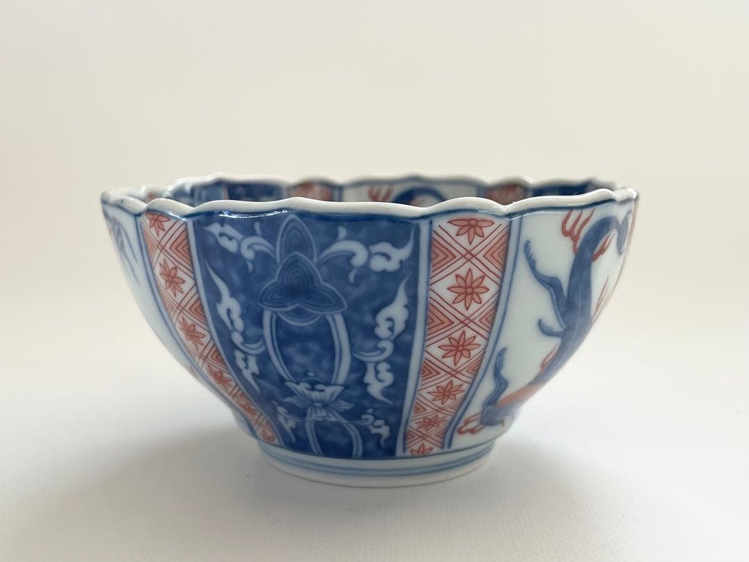 間取り龍赤絵地紋輪花小鉢 5点セット