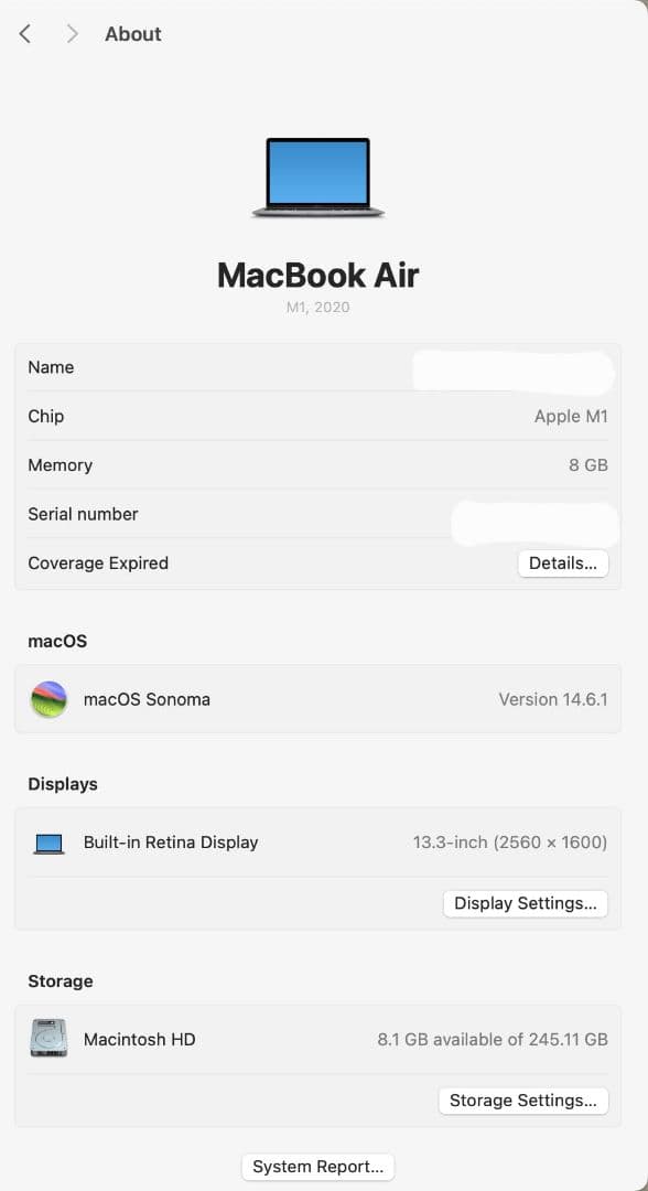 美品 MacBookAirM1 8GB 256GB シルバー バッテリ容量82%