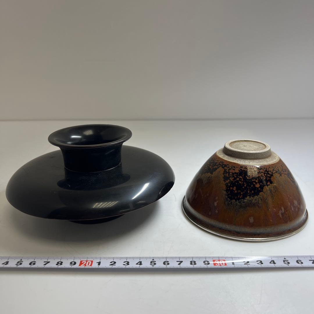 中国美術　天目茶碗、天目台セット　東Y8-0331☆2Fタコサオ