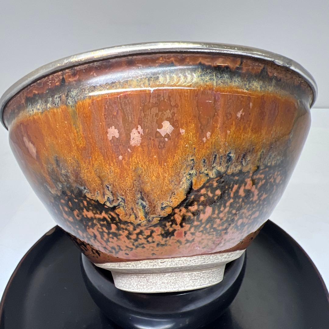 中国美術　天目茶碗、天目台セット　東Y8-0331☆2Fタコサオ