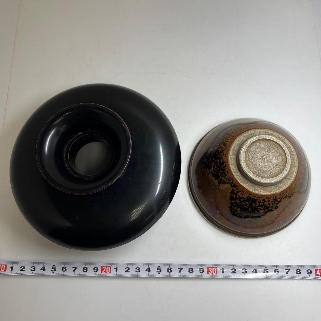 中国美術　天目茶碗、天目台セット　東Y8-0331☆2Fタコサオ