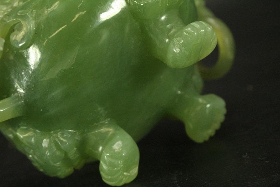 中国美術 玉石 緑石 香炉 台付(ZE497)