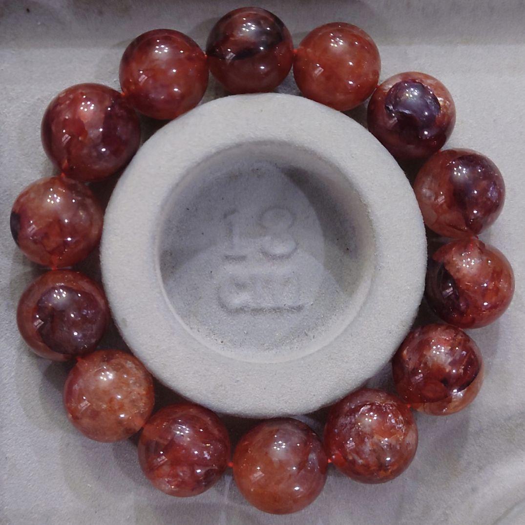 ★大粒！レッドライモナイトinクォーツ 16ミリ珠 ブレスレット③(SA)