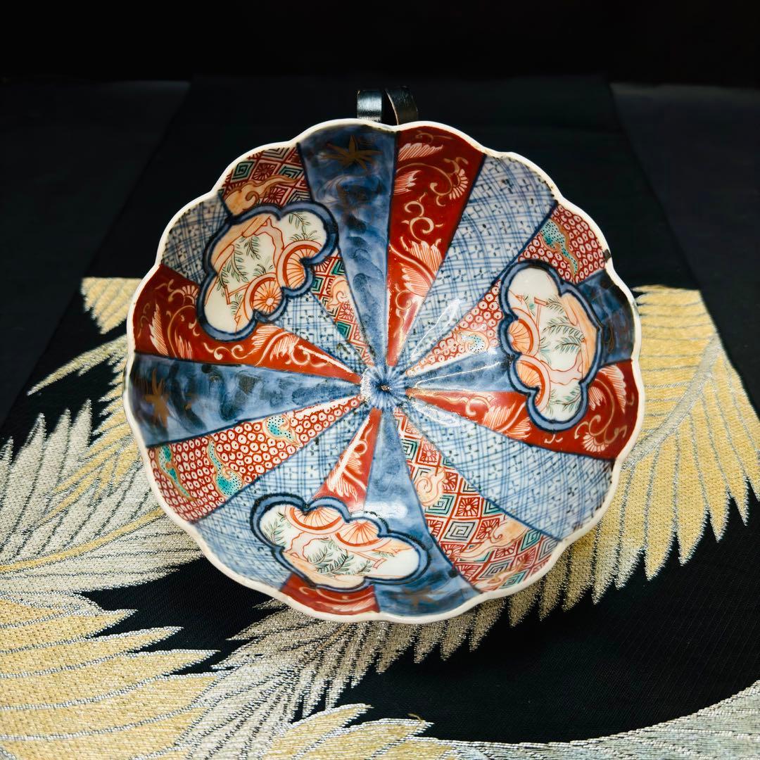 古伊万里　染錦金襴手　手描き　輪花鉢　碗　1客　江戸後期