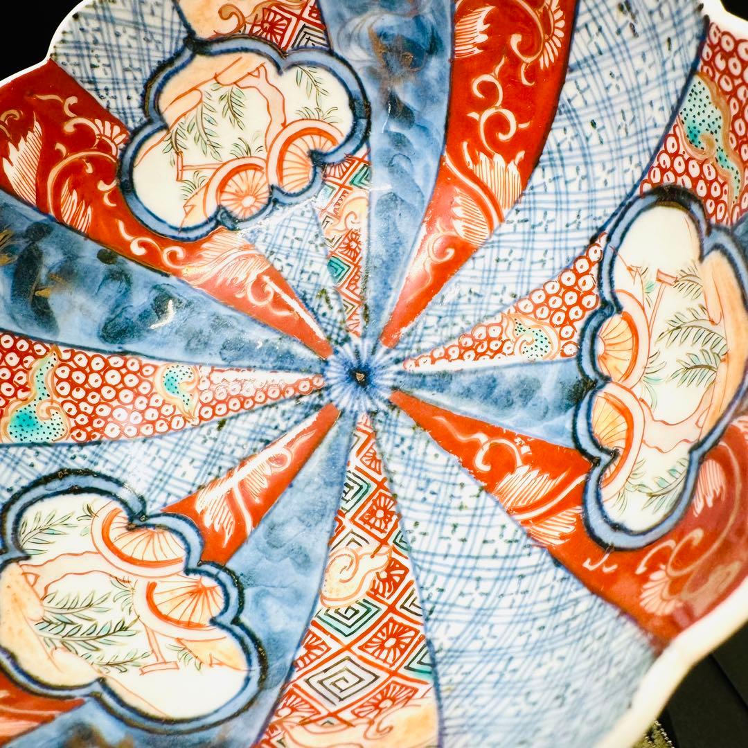 古伊万里　染錦金襴手　手描き　輪花鉢　碗　1客　江戸後期