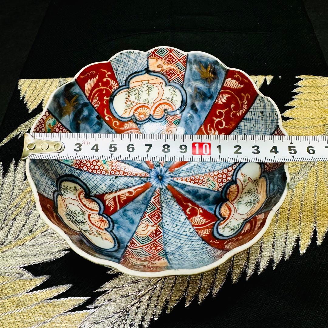 古伊万里　染錦金襴手　手描き　輪花鉢　碗　1客　江戸後期