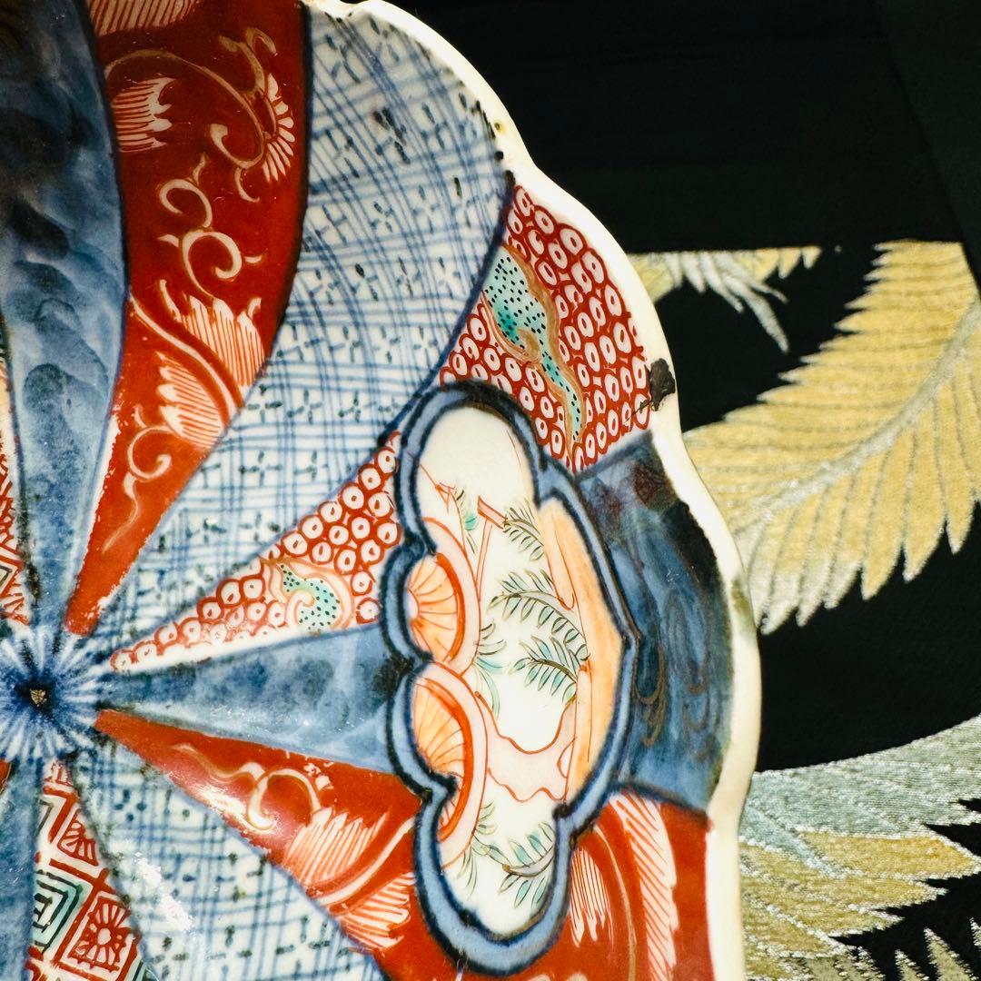古伊万里　染錦金襴手　手描き　輪花鉢　碗　1客　江戸後期