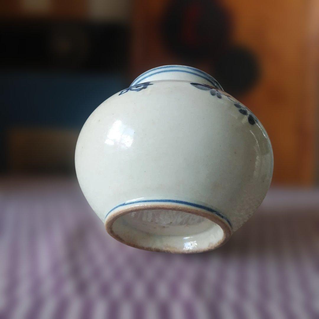 李朝 分院 白磁染付壽字文丸壺 古民藝 古伊万里 古美術 中国青花　骨董品