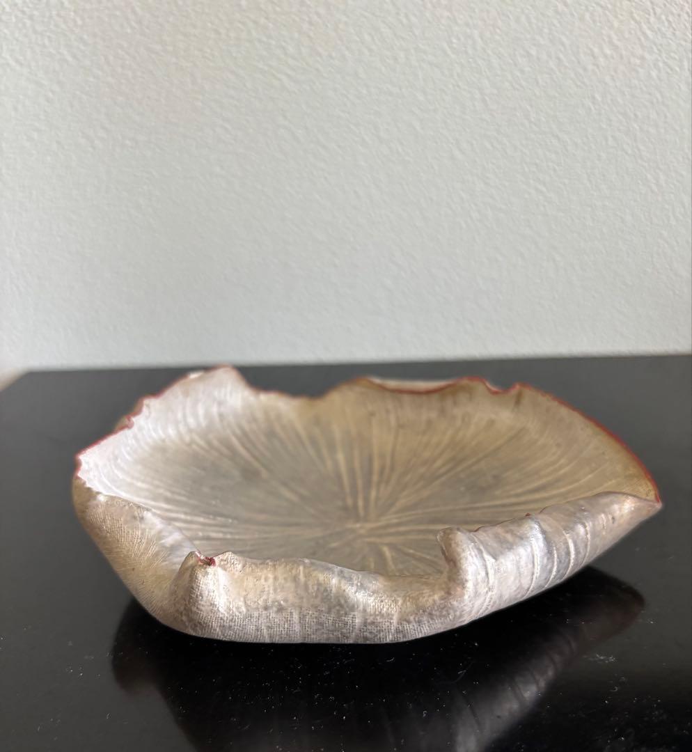 林みちよ　紅縁銀彩皿（No.9）　菓子皿　オブジェ　アート　茶道