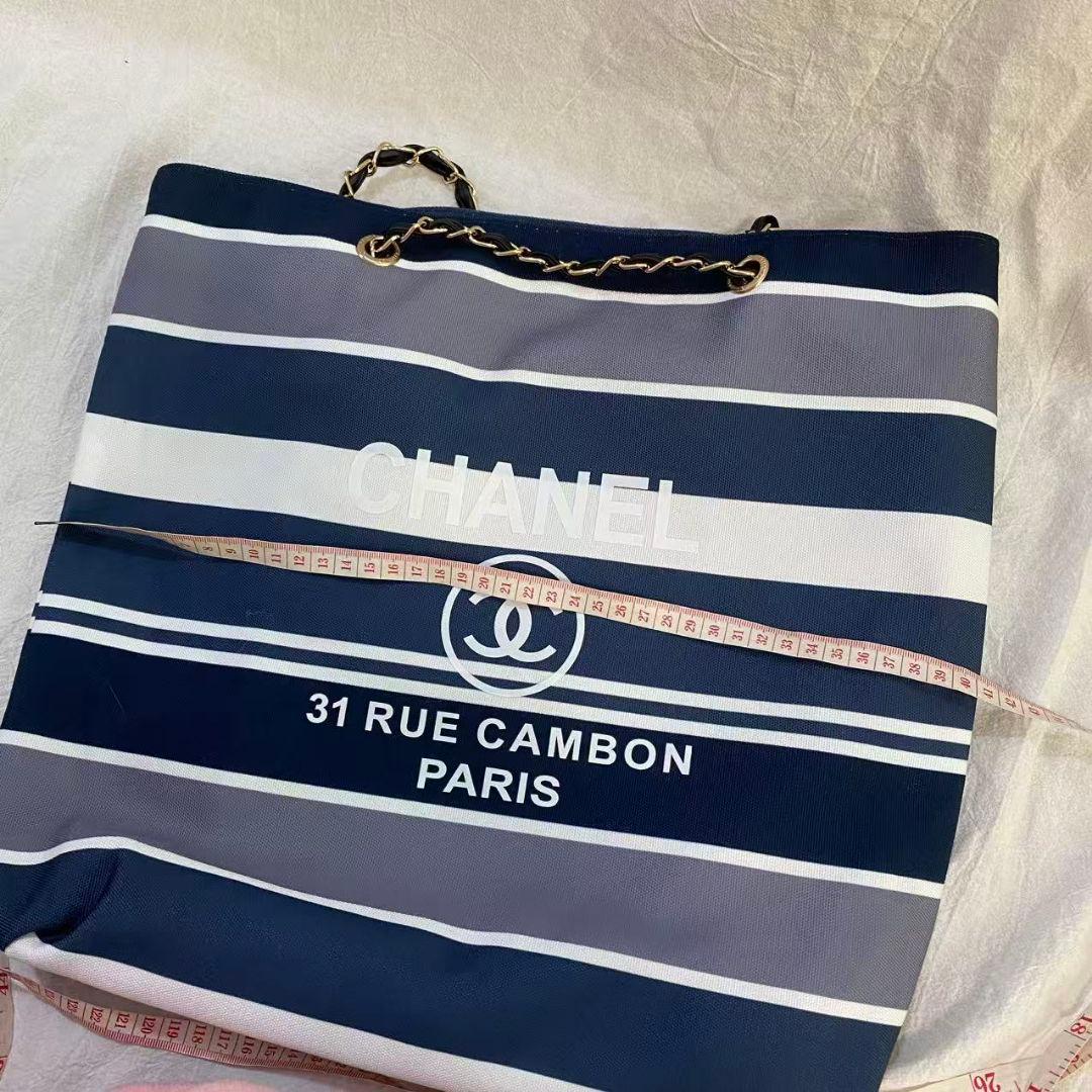 CHANEL ノベルティ ストライプ トートバッグ チェーン 大容量