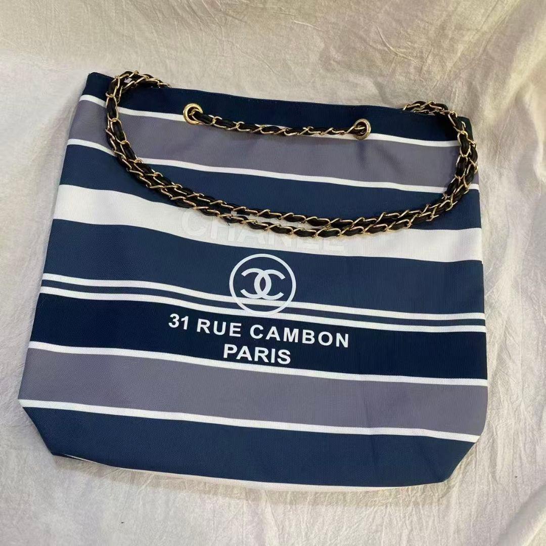 CHANEL ノベルティ ストライプ トートバッグ チェーン 大容量