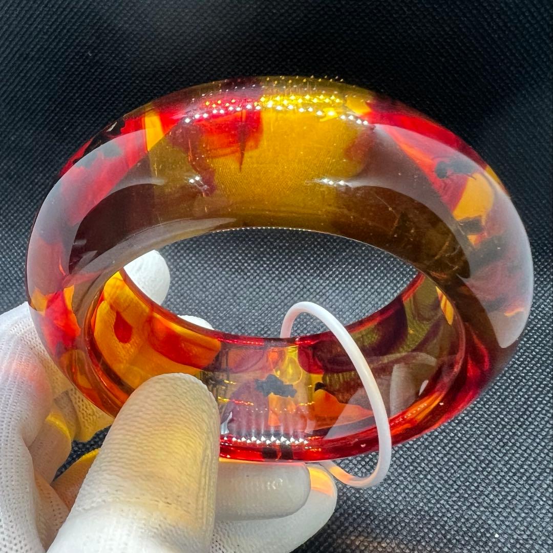 虫入ハニーアンバー琥珀幅広タイヤ形のバンクル　AB1022