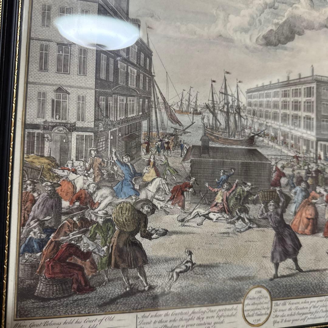 イギリス 歴史的風景 銅版画 カラー 約37cm x 28.8cm アンティーク