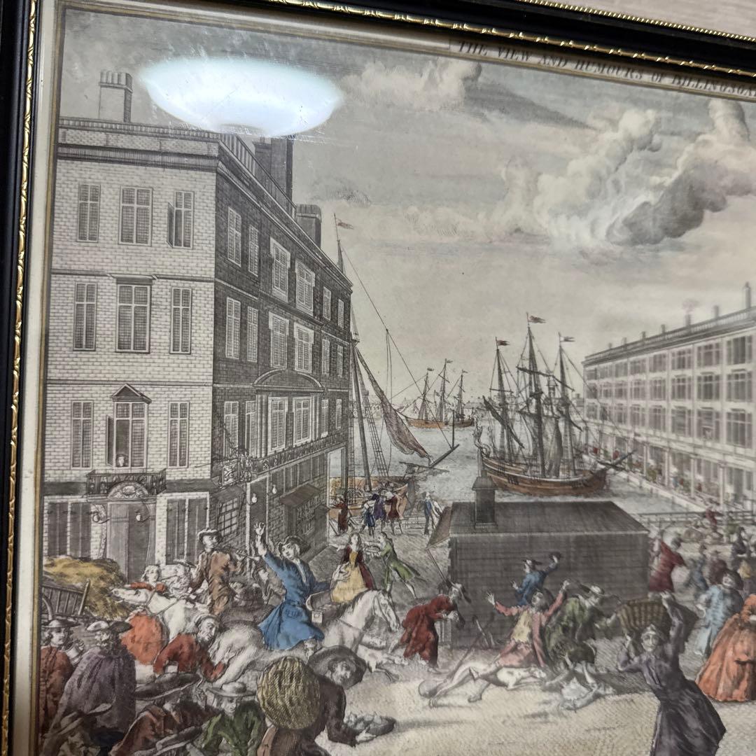 イギリス 歴史的風景 銅版画 カラー 約37cm x 28.8cm アンティーク