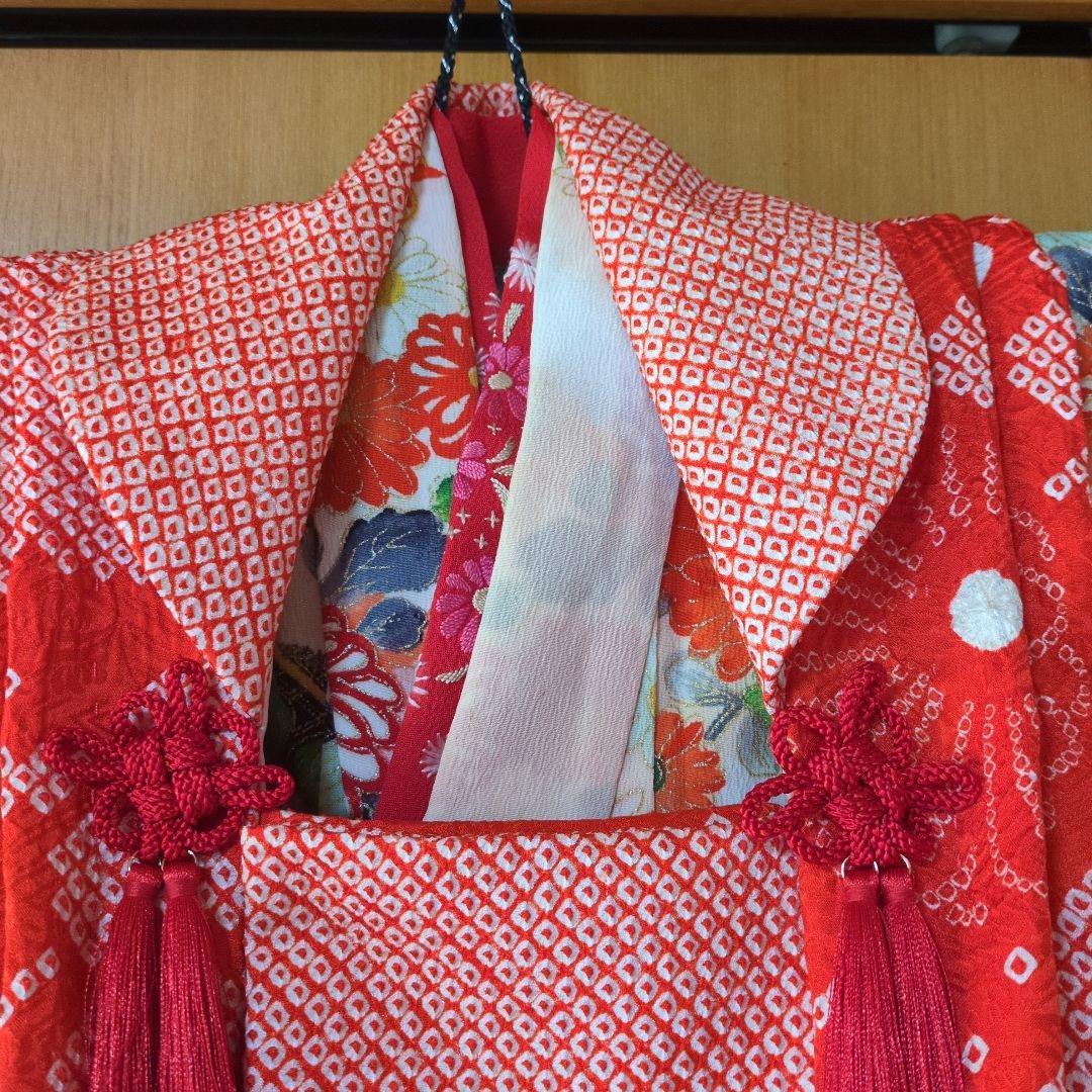 七五三３歳アンティーク着物と正絹総絞り手縫いの被布（中綿無し）
