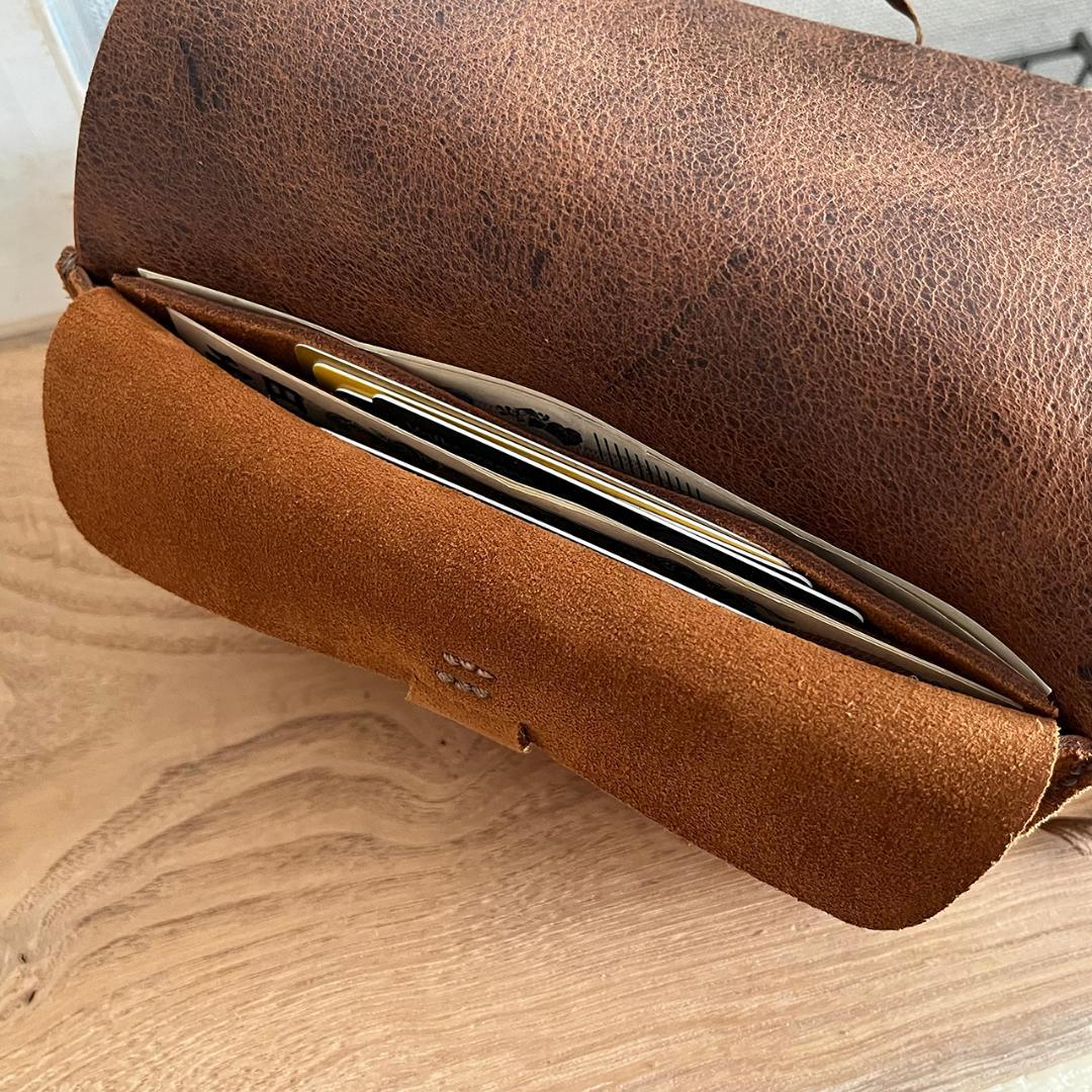 kudu革長財布 スエード ケース付き ２点セット キャメルカラー 一点物