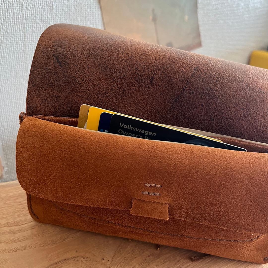 kudu革長財布 スエード ケース付き ２点セット キャメルカラー 一点物