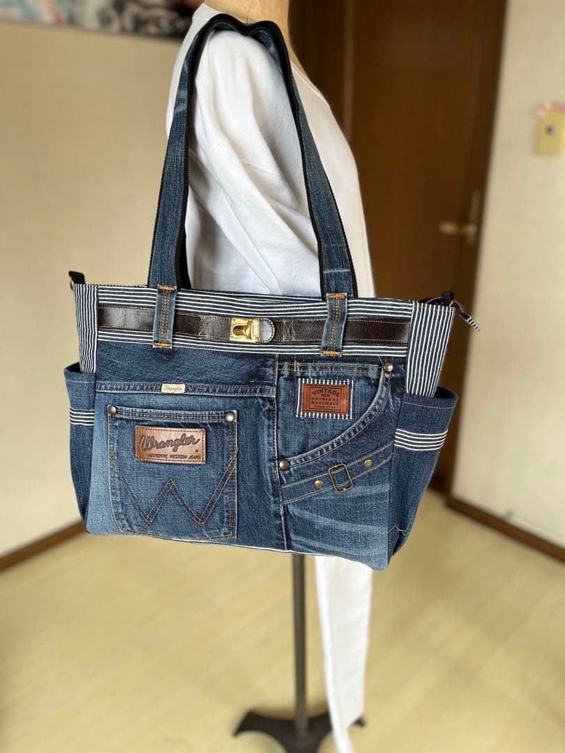 デニムリメイクバック　トートバッグ　大容量　旅行　ショルダー　ハンドメイド