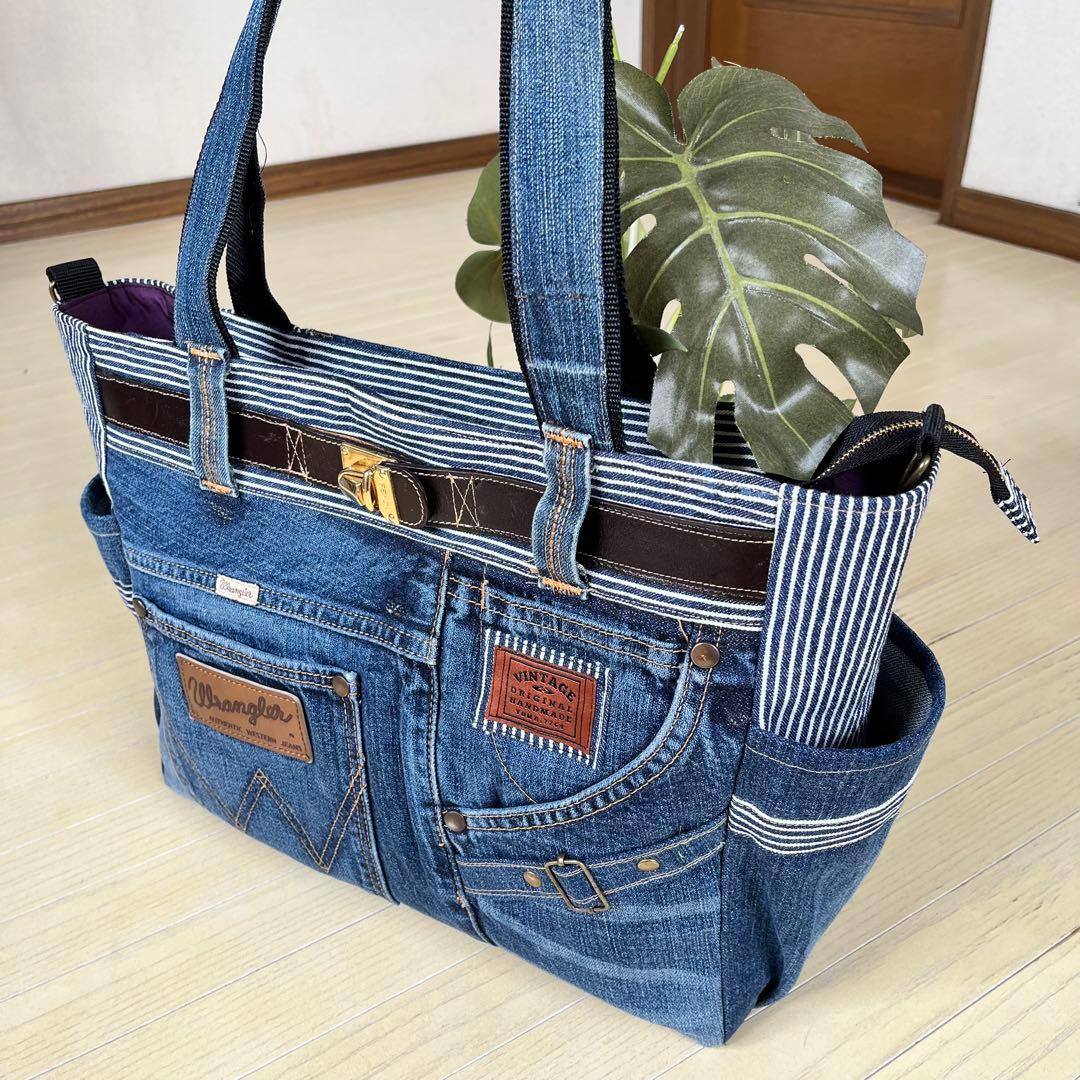 デニムリメイクバック　トートバッグ　大容量　旅行　ショルダー　ハンドメイド