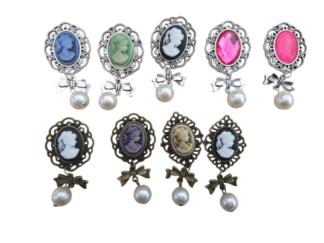 カボション 金属パーツ リボン付き カメオ チャーム