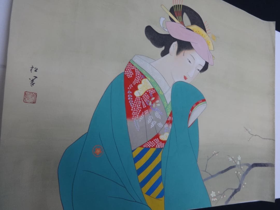 S*o様 上村松園 花見 梅 水彩画 1922年代 紙本著色 肉筆 浮世絵