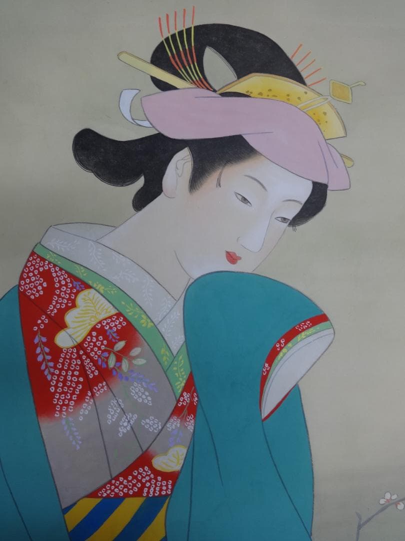 S*o様 上村松園 花見 梅 水彩画 1922年代 紙本著色 肉筆 浮世絵