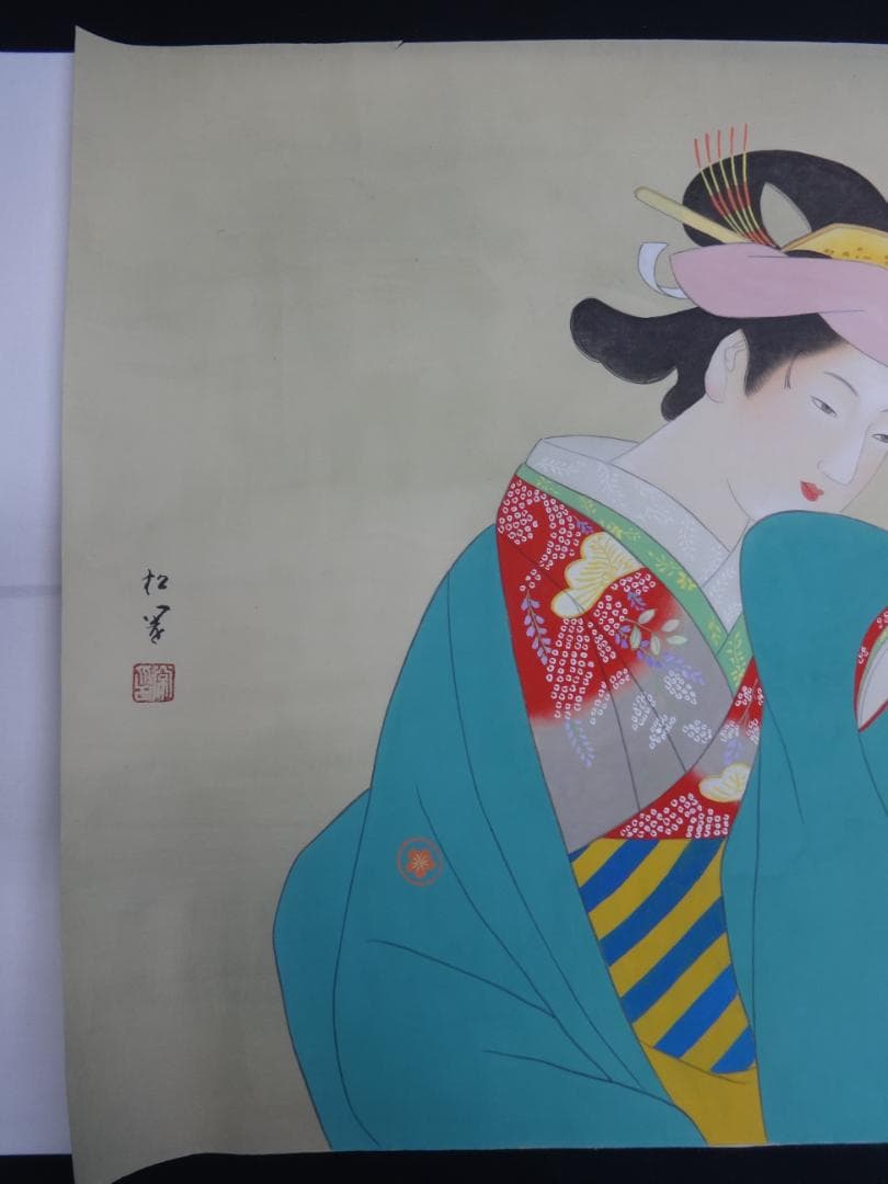 S*o様 上村松園 花見 梅 水彩画 1922年代 紙本著色 肉筆 浮世絵