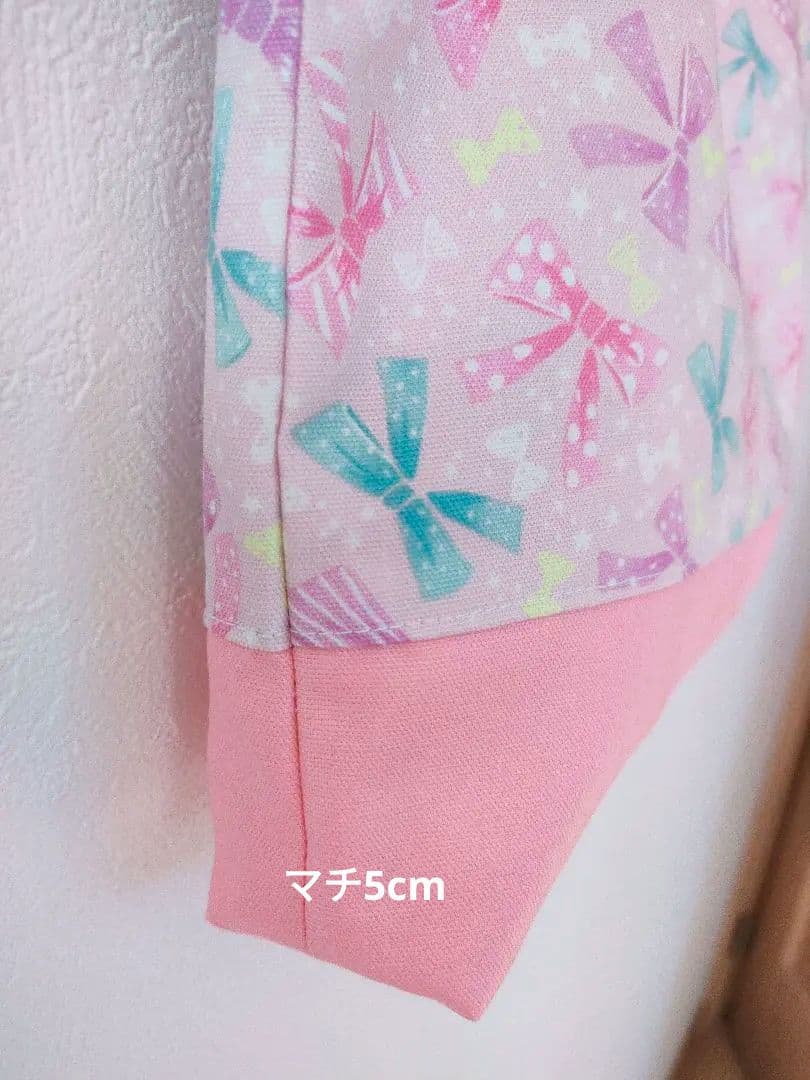 小さめレッスンバッグ お道具入れ お道具袋ゆめかわピンクりぼん柄