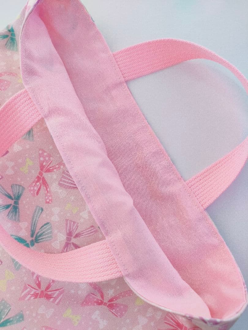 小さめレッスンバッグ お道具入れ お道具袋ゆめかわピンクりぼん柄