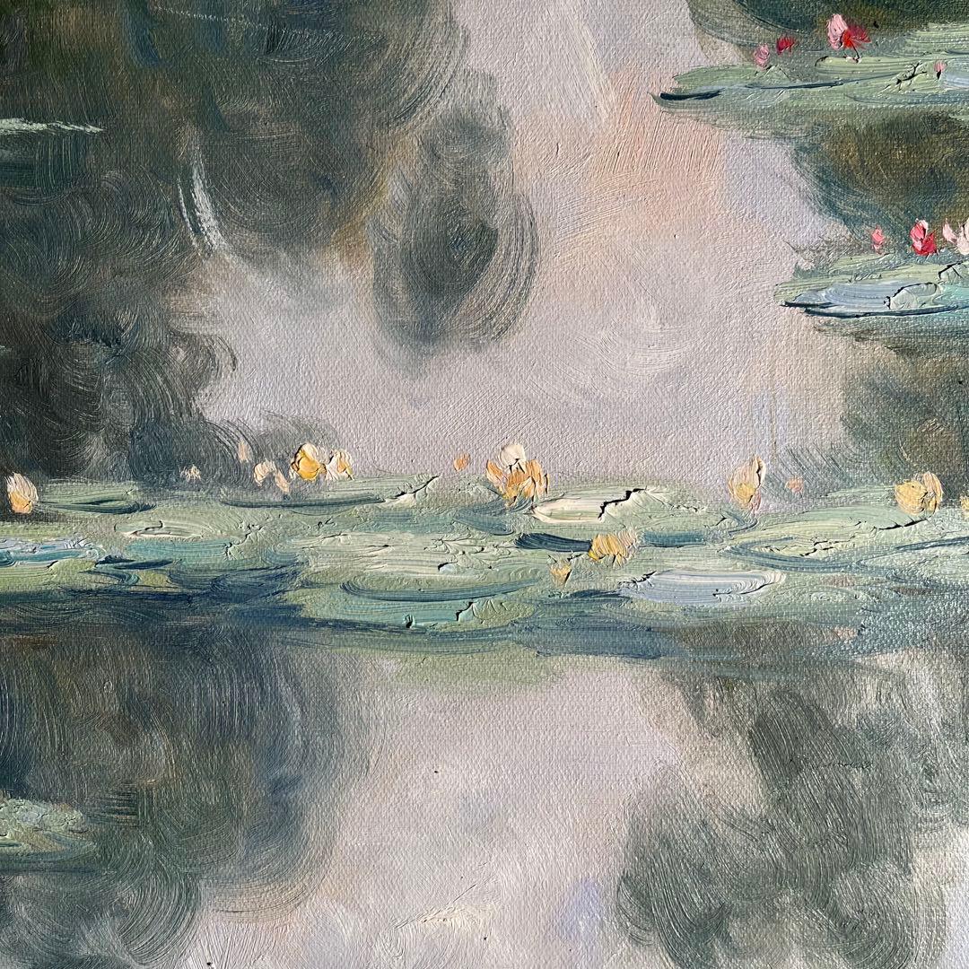 手書き油絵 クロード・モネ 睡蓮 肉筆絵画 額付き インテリア 油彩画