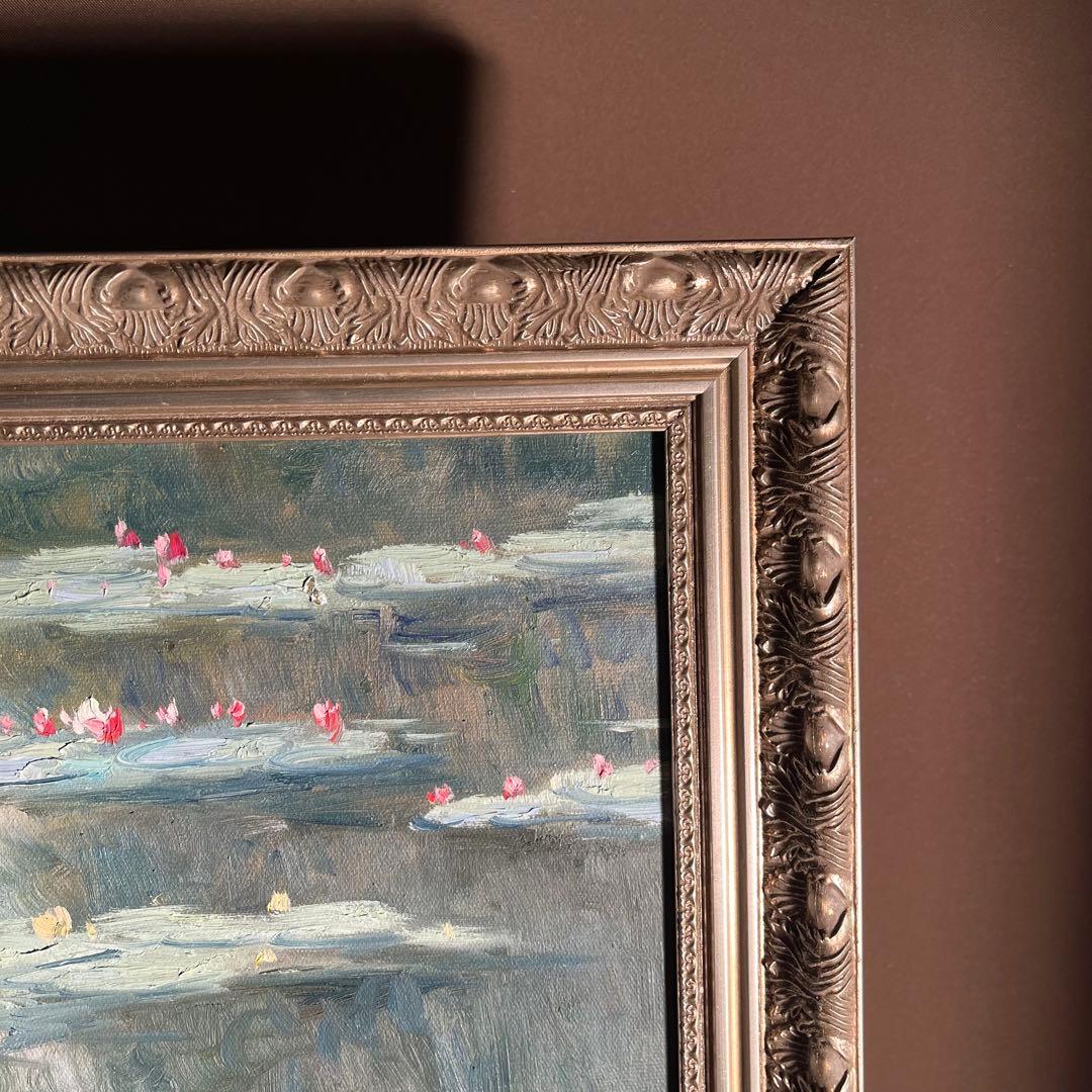 手書き油絵 クロード・モネ 睡蓮 肉筆絵画 額付き インテリア 油彩画
