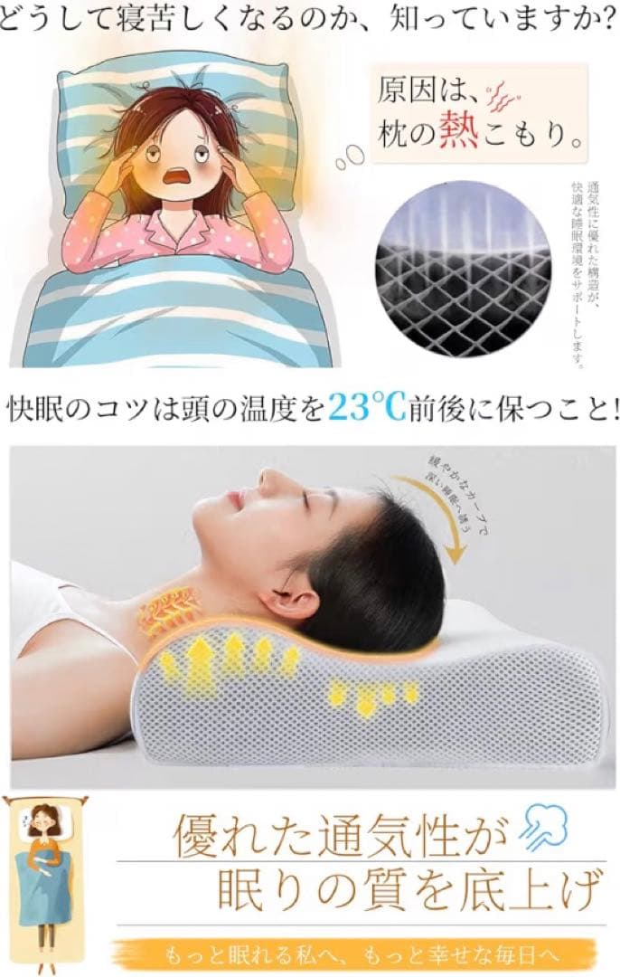 枕 首が痛くならない 枕カバー付 いびき防止枕 高さ2段階 低反発 高反発