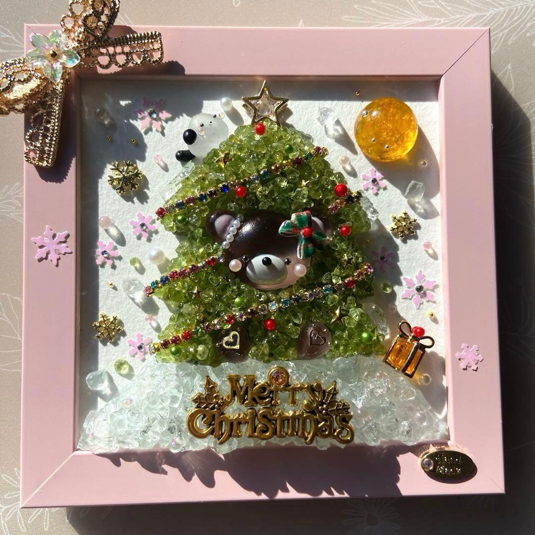 ♡クリスマスツリーになっちゃったくまさん♡ガラス シーグラスアート 天然石