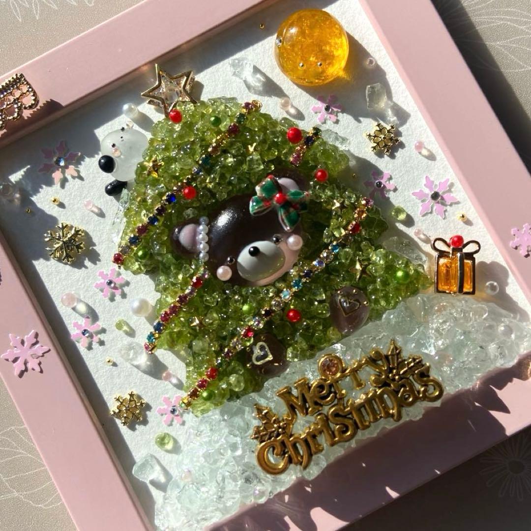♡クリスマスツリーになっちゃったくまさん♡ガラス シーグラスアート 天然石