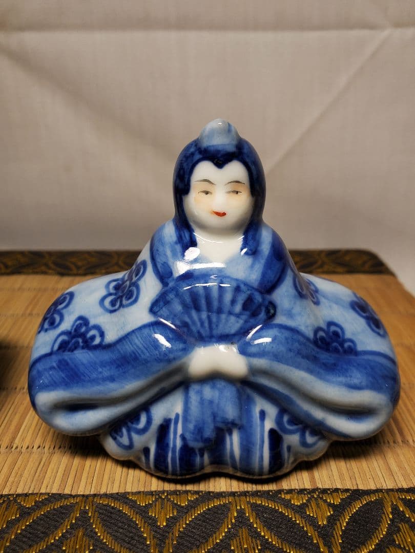 保管品　レトロ　お雛様　九谷　菊仙　染付　高さ約9㎝　収集品　⑩