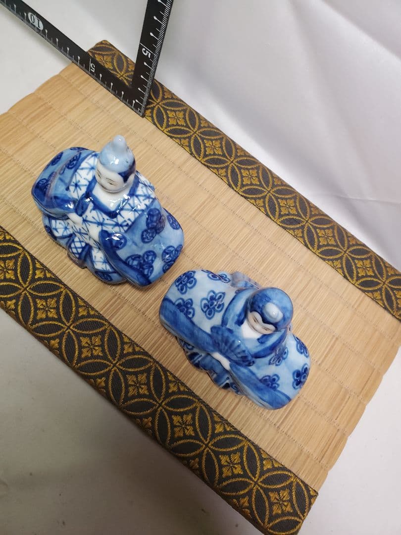 保管品　レトロ　お雛様　九谷　菊仙　染付　高さ約9㎝　収集品　⑩