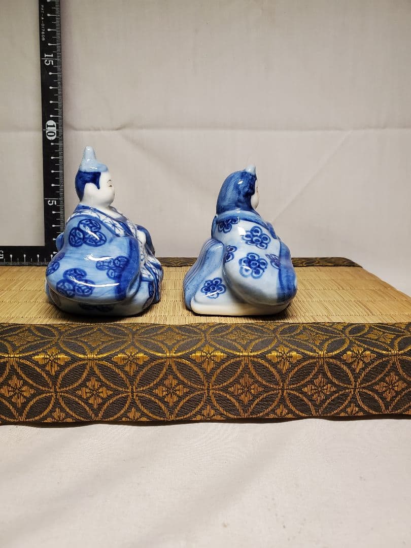 保管品　レトロ　お雛様　九谷　菊仙　染付　高さ約9㎝　収集品　⑩