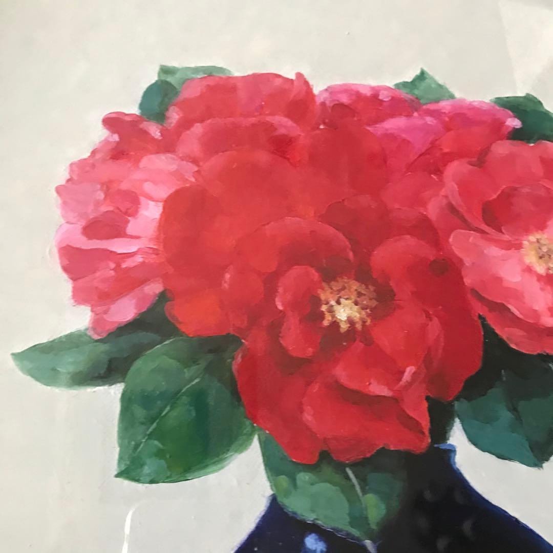 油彩 サイン有り 花 F6 額装 油絵 油画 絵画 B