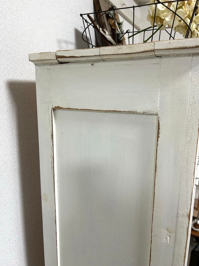 ハンドメイドモールガラス棚キャビネット食器棚古道具 古いものキッチン一部難アリ