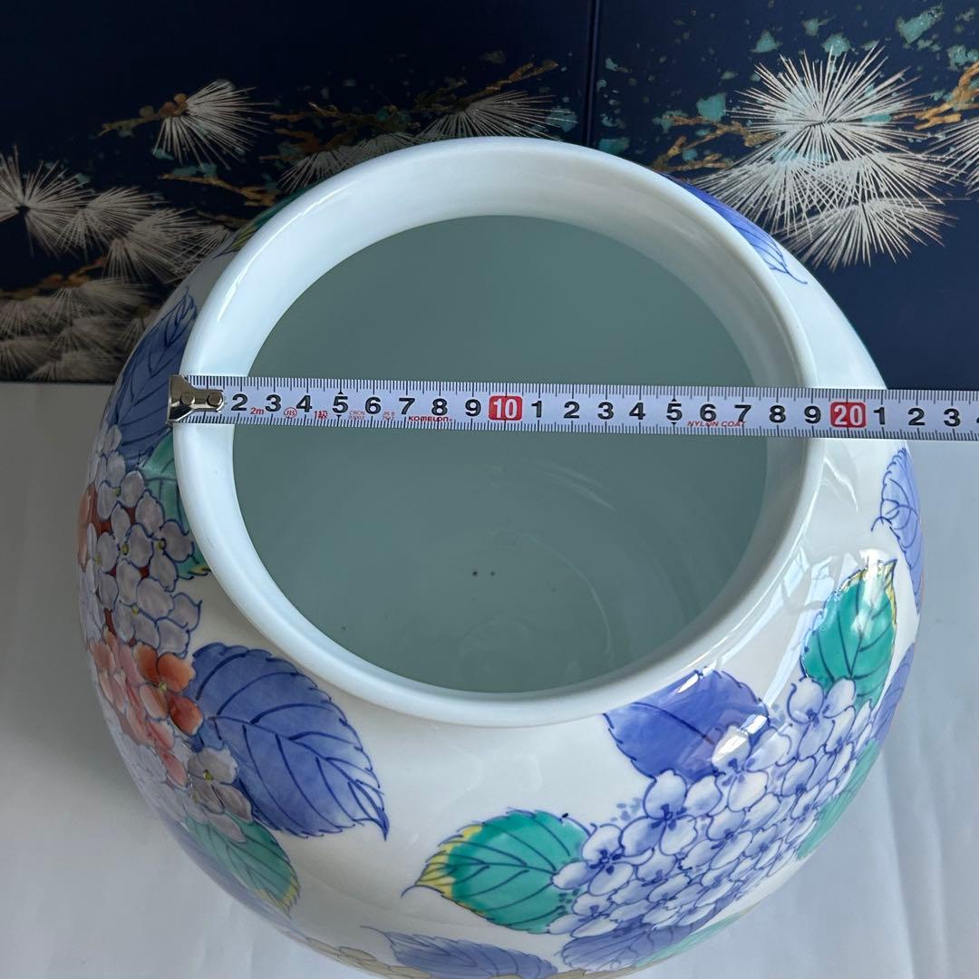 文右衛門作 錦あじさい絵　手描き　壺　花瓶　花器 インテリア　大きい　桐箱付